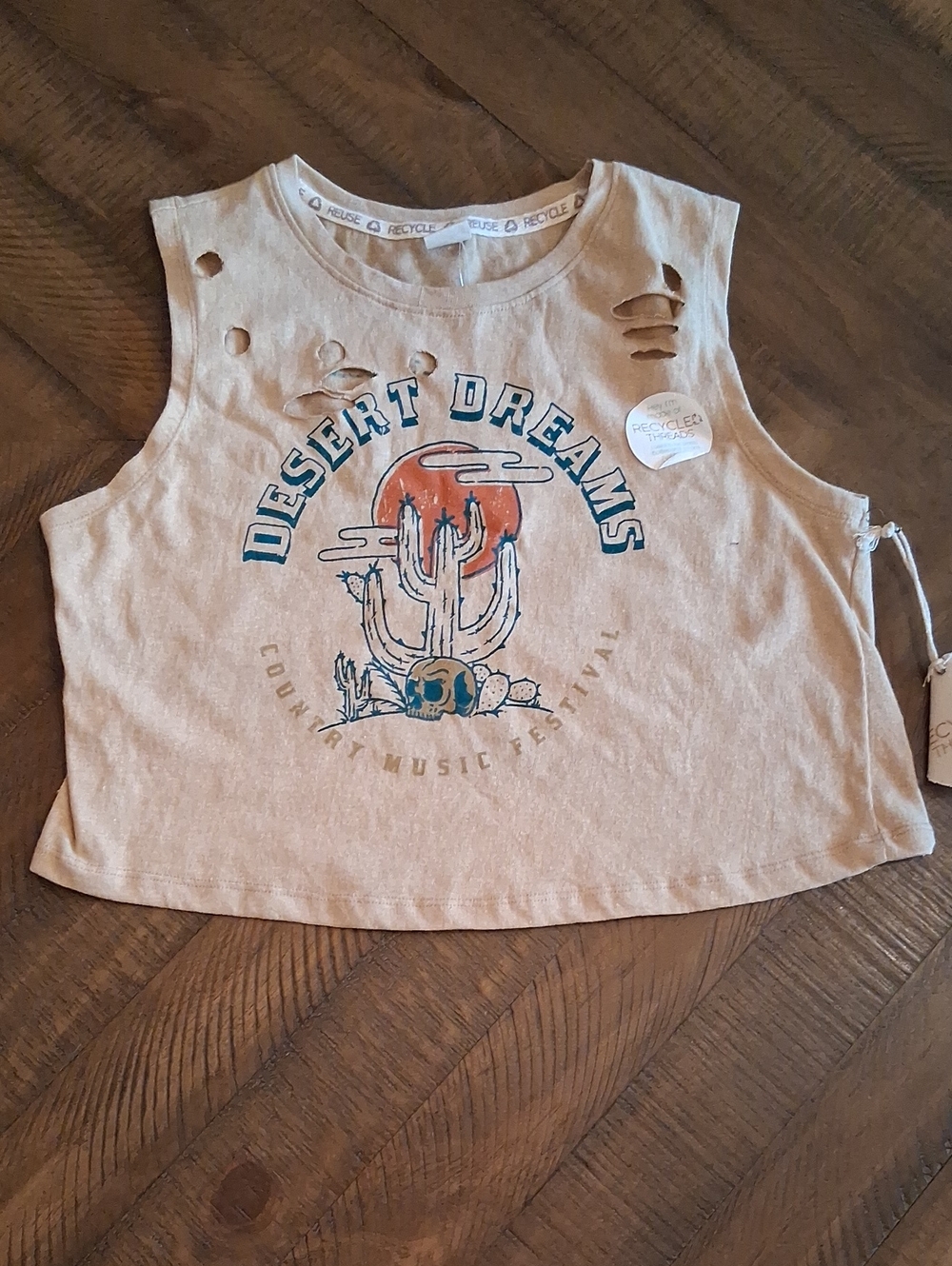 Womens Desert Dreams Graphic Crop Tank Recycle Threads Size M - Cream